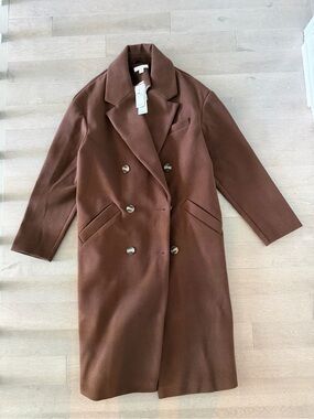 Topshop Double-Breasted Long Trench Coat in Brown